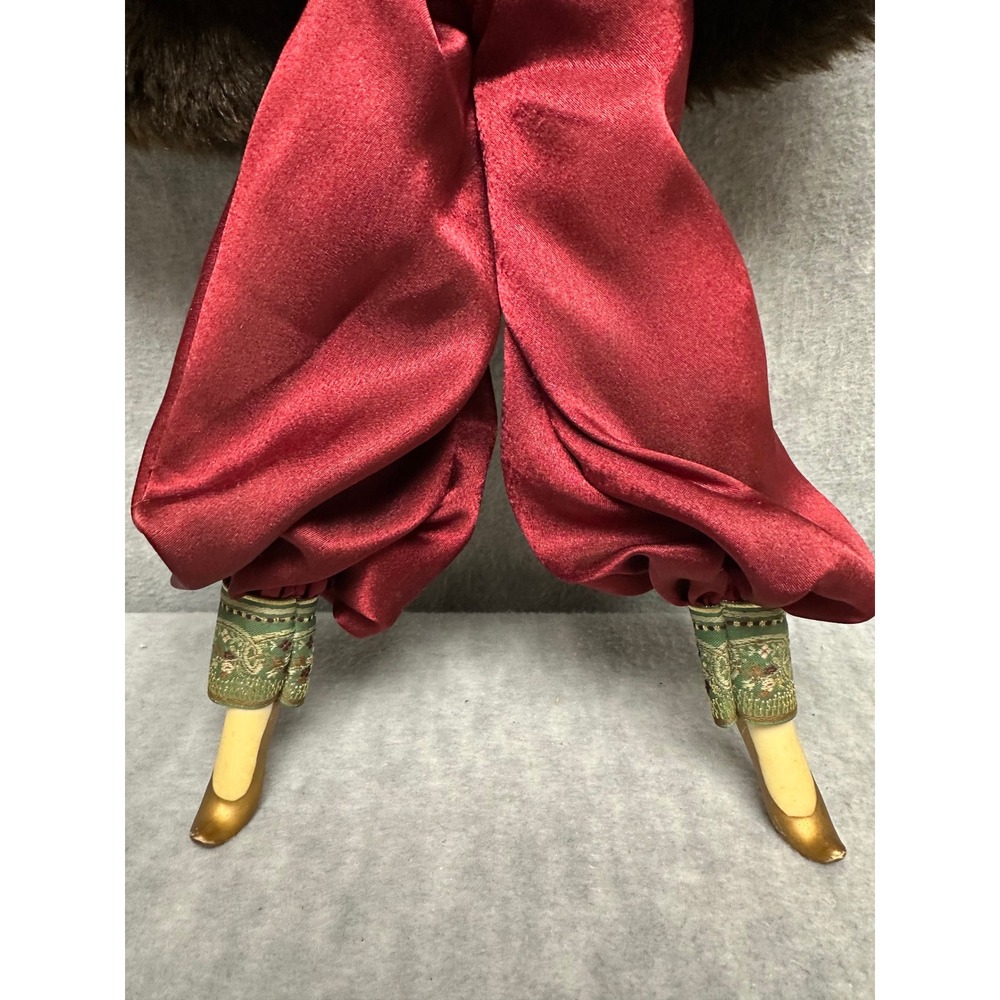 Vintage Porcelain Harlequin Doll Burgundy Satin Faux Fur Art Deco Pierrot - Picture 10 of 15